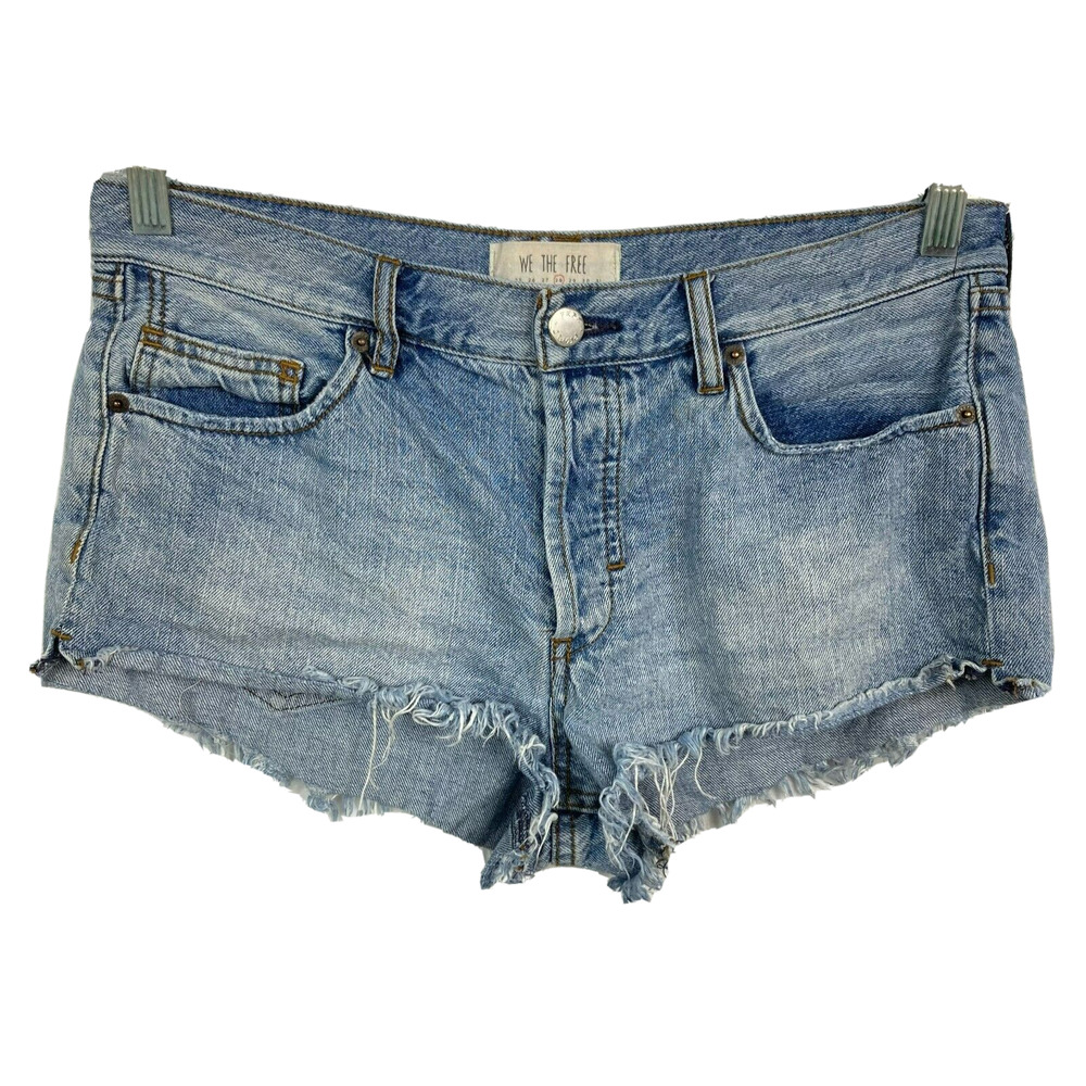 We The Free People Shorts Womens Sz 28 Blue Jean Cotton Denim Cutoff Pockets